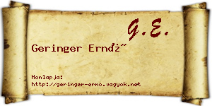 Geringer Ernő névjegykártya
